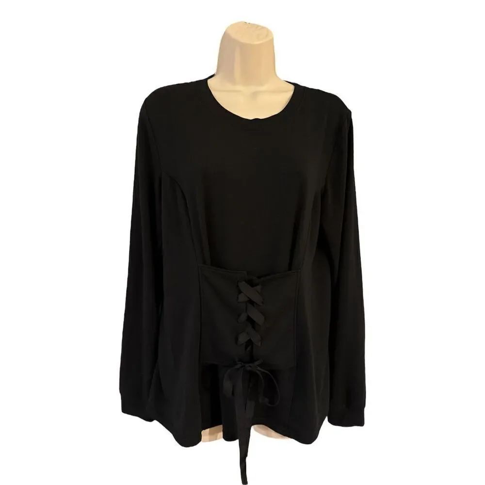 Victoria’s Secret Long Sleeve Corset Style Ribbon Lace Up Top Black Size Medium